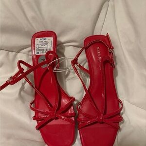 Marc Fisher Women's Vibrant Red Strappy kitten heels